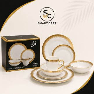 16pc Luxury Ceramic Stoneware Dinner Set (Gold/White, Round)