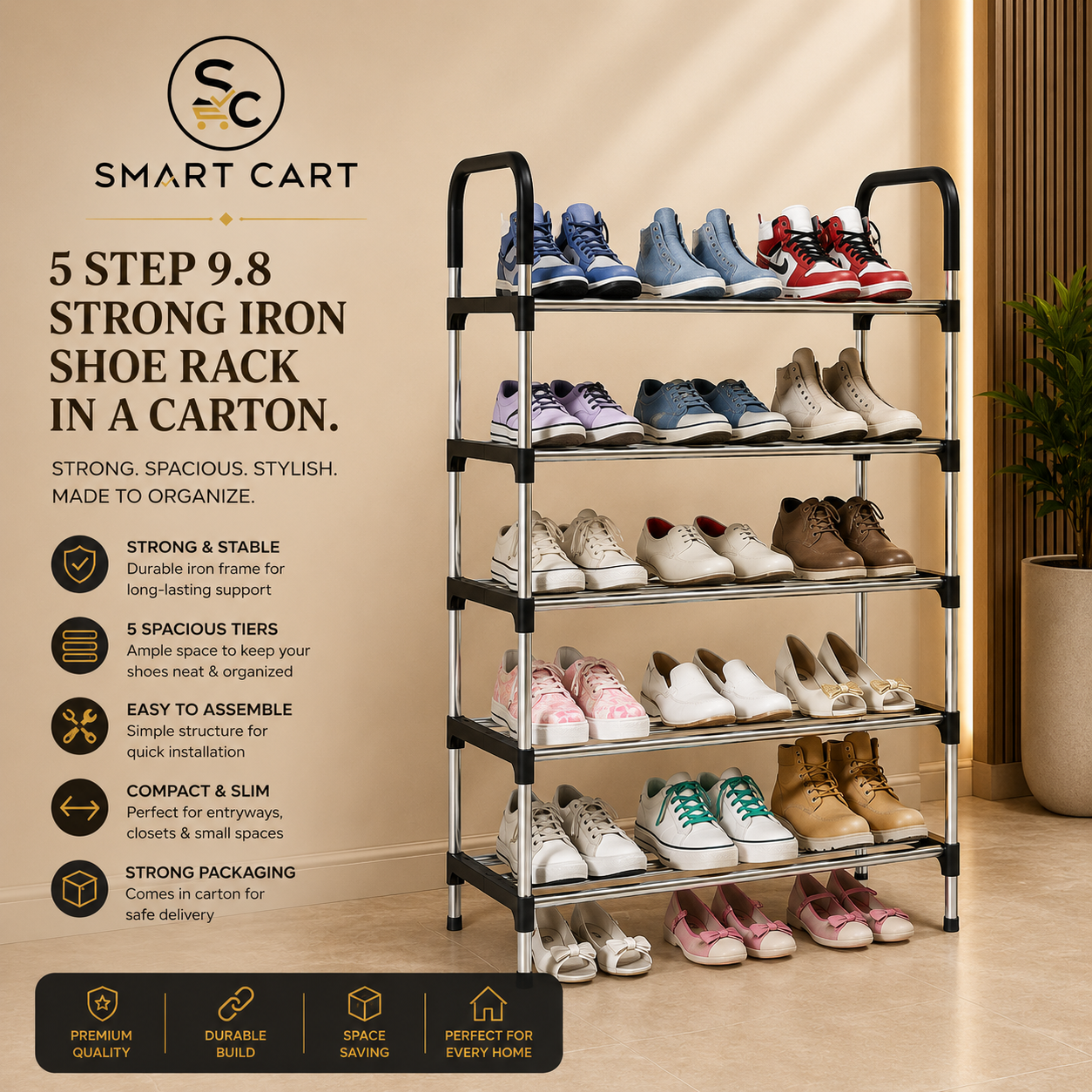 5 STEP 9.8 STRONG IRON SHOE RACK IN A CARTON.