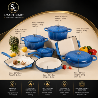 7PC ORIGINAL HIGH QUALITY DURABLE THICK HEAVY ENAMEL IRON CAST POT