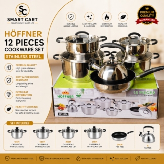 12PC HF-1204 QUALITY STAINLESS STEEL COOKWARE SET POT SIZE 16,18,20,24,24CMi FRYPAN AND 2LTR KETTLE