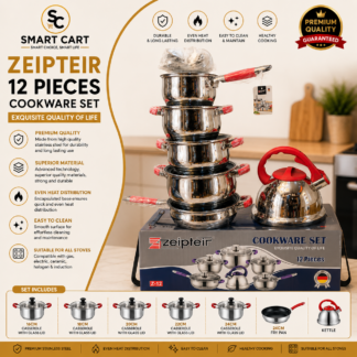 12PC ZEIPLTEIR QUALITY STAINLESS STEEL COOKWARE SET POT SIZE 16,18,20,24,24CM FRYPAN AND 2.5LTR KETTLE