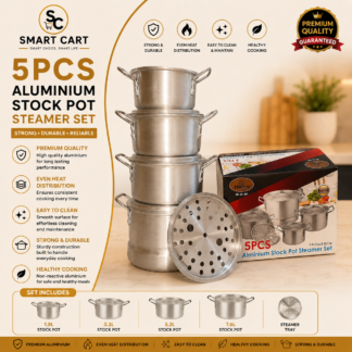 5PC HOFFNER ALUMINUM STOCK POT WITH STEAMER SET SIZE 1.9L,3.3L,5.5L,7.6L and STEAMER