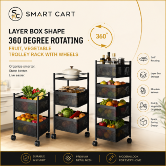 4 and 5 LAYER BOX SHAPE 360 DEGREE ROTATING FRUIT,VEGETABLE TROLLEY RACK WITH WHEELS