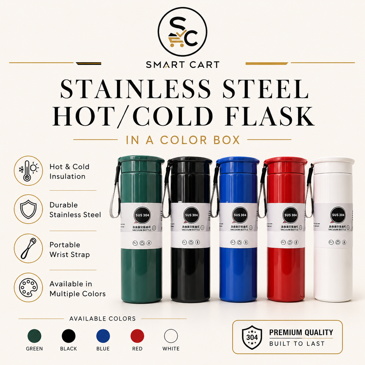 500ML STAINLESS STEEL HOT/COLD FLASK IN A COLOR BOX