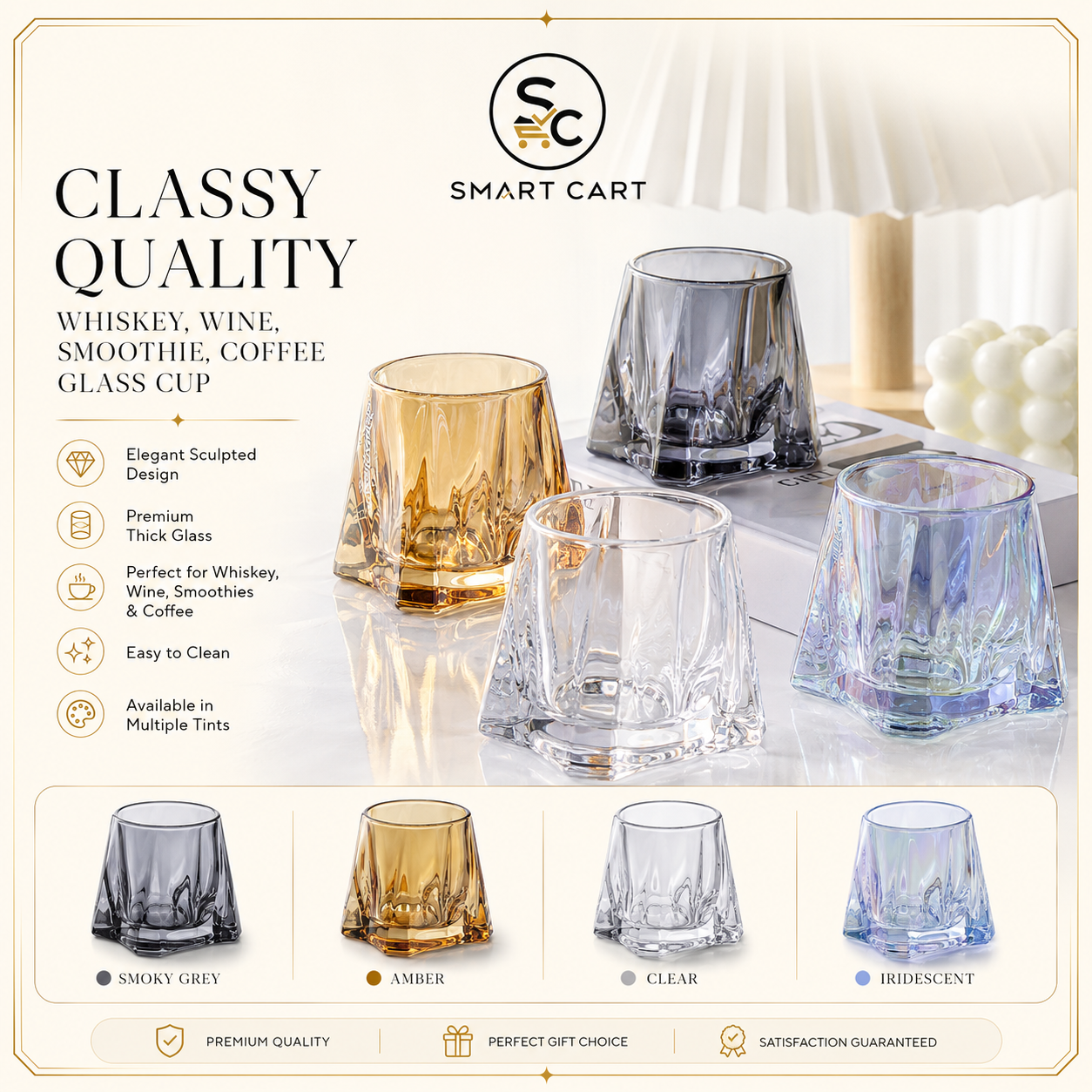 CLASSY QUALITY WHISKEY,WINE,SMOOTHIE,COFFEE GLASS CUP