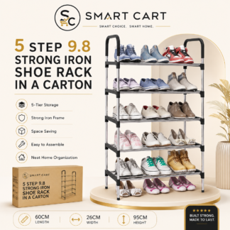 5 STEP 9.8 STRONG IRON SHOE RACK IN A CARTON.  (MEDIUM IRON PIPE)