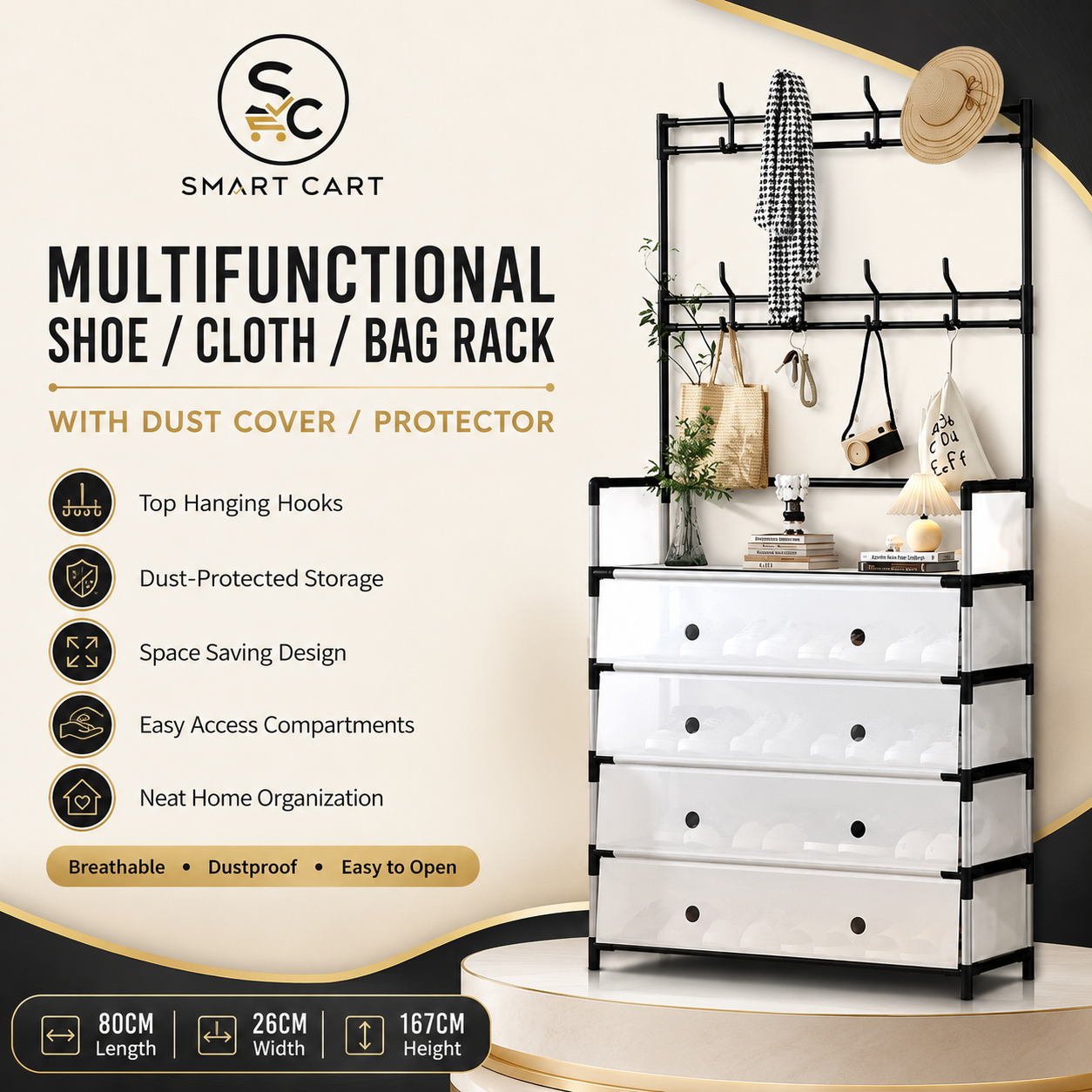 5 LAYER MULTIFUNCTIONAL SHOE/CLOTH/BAG RACK WITH DUST COVER/PROTECTOR