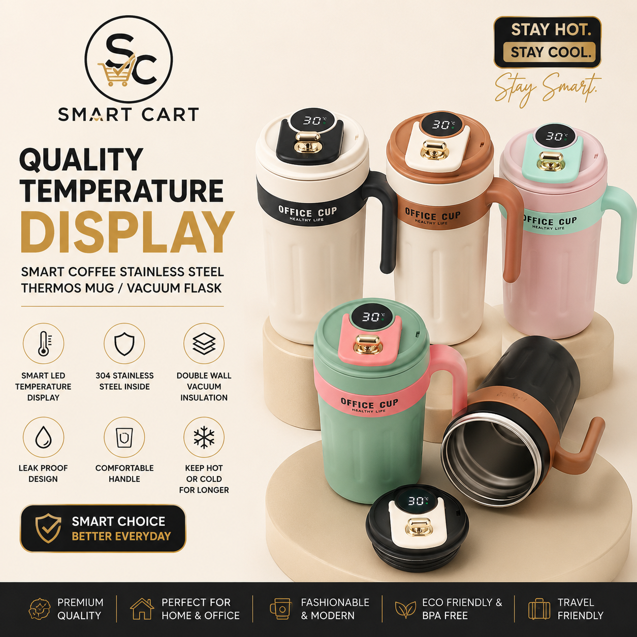 680ML BIG SIZE QUALITY TEMPERATURE DISPLAY SMART COFFEE STAINLESS STEEL THERMOS MUG/VACUUM FLASK