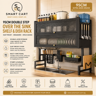 95CM DOUBLE STEP DUST PROOF OVER THE SINK SHELF,DISH RACK,CUTLERY/UTENSILS HOLDER