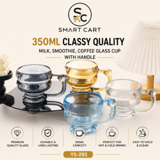 350ML CLASSY QUALITY MILK,SMOOTHIE,COFFEE GLASS CUP WITH HANDLE