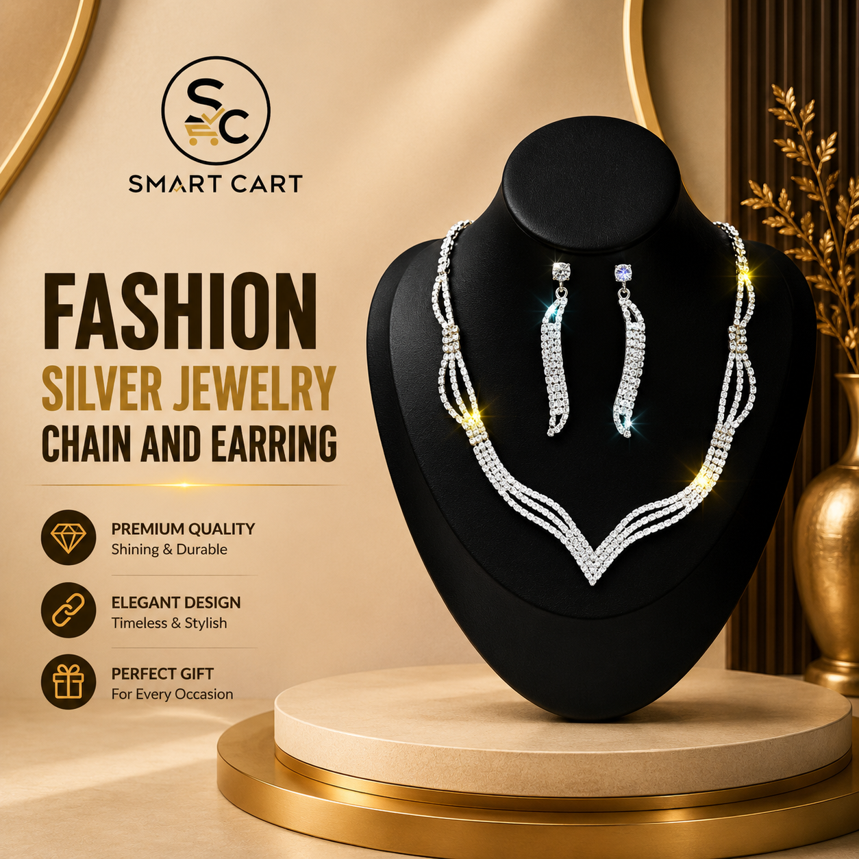 FASHION SILVER JEWELRY CHAIN AND EARRING