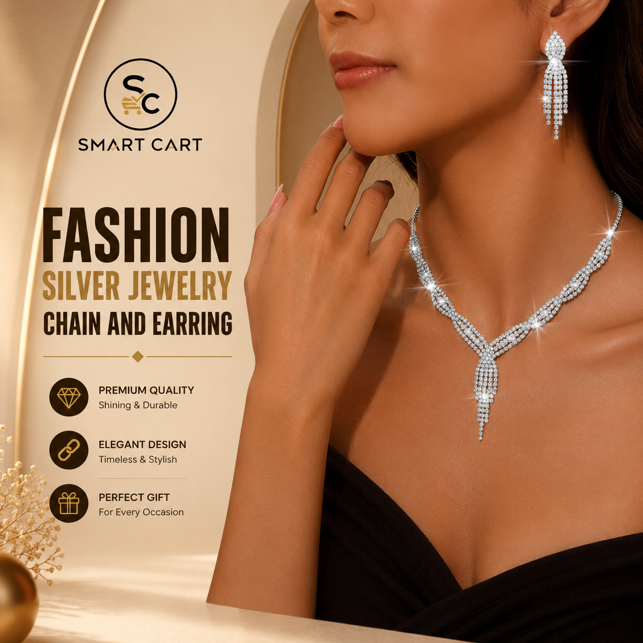 FASHION SILVER JEWELRY CHAIN AND EARRING