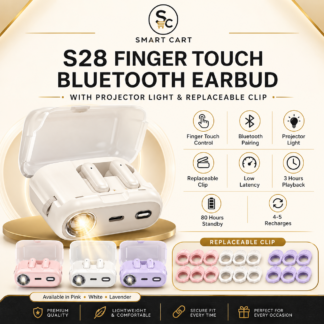 S28 FINGER TOUCH BLUETOOTH EARPOD/EARBUD WITH PROJECTOR LIGHT AND REPLACEABLE CLIP