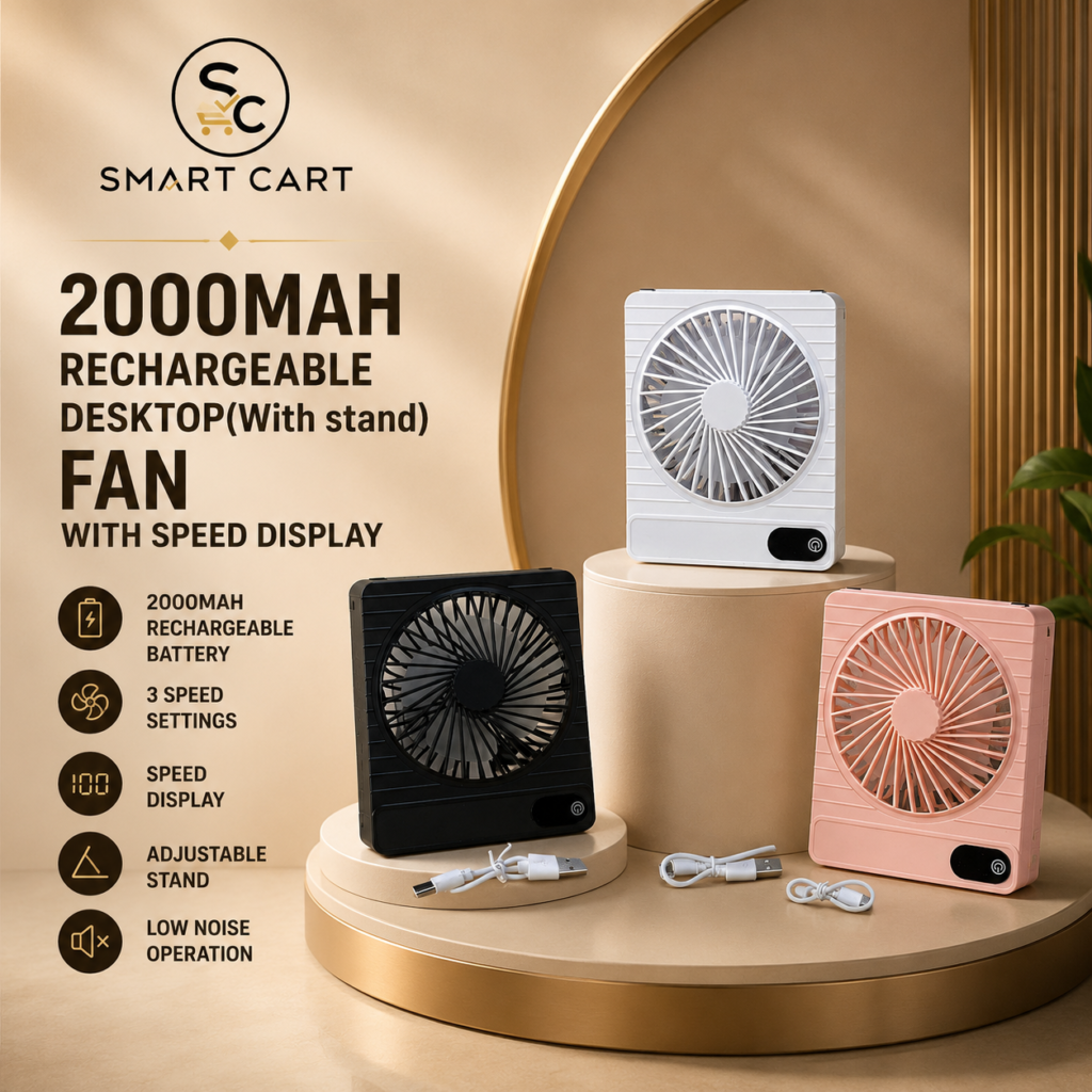 2000MAH RECHARGEABLE DESKTOP(With stand) FAN WITH SPEED DISPLAY