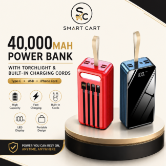 40,000MAH POWER BANK WITH TORCHLIGHT AND CHARGING CORDS(TYPE C,USB AND IPHONE CORD)