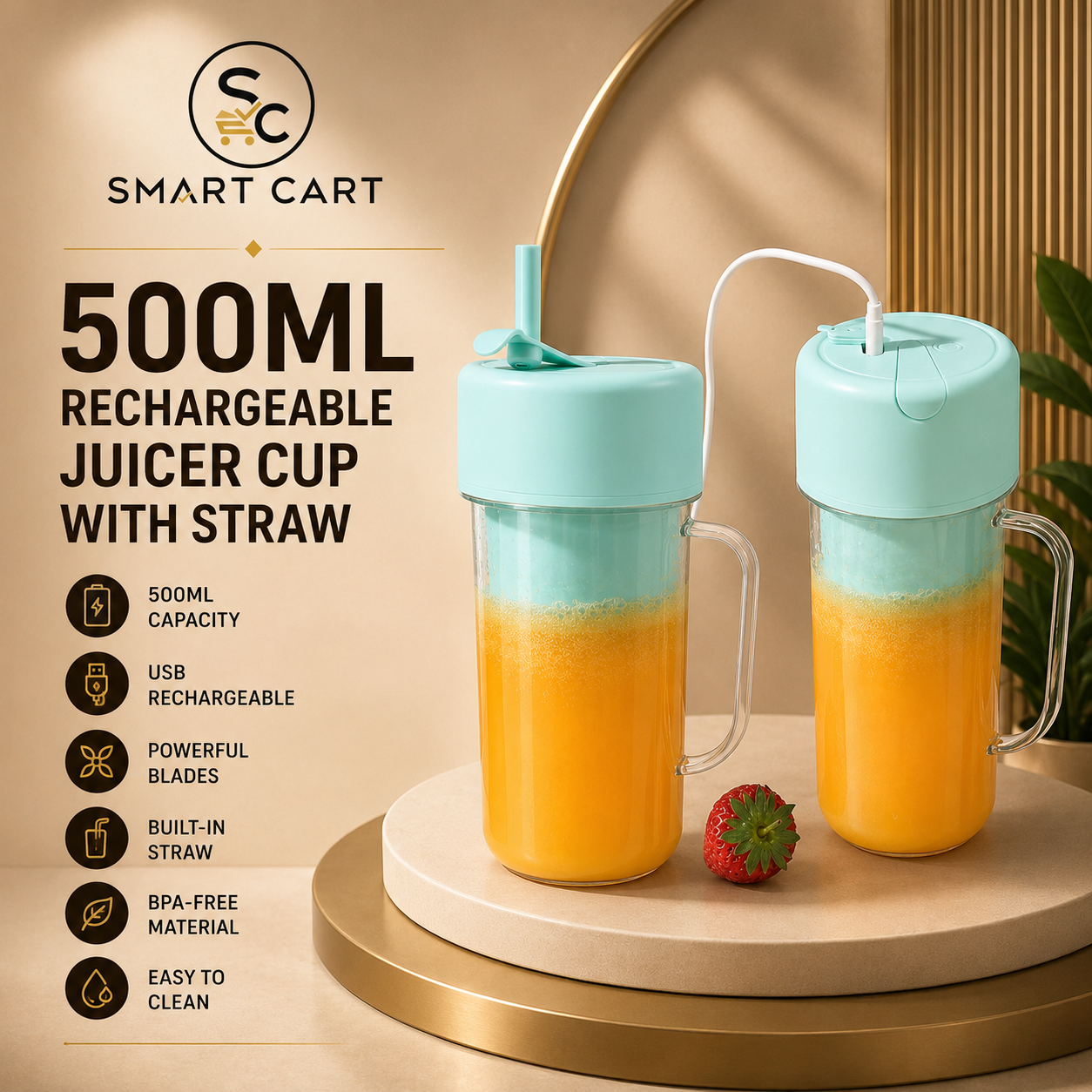 500ML RECHARGEABLE JUICER CUP WITH STRAW