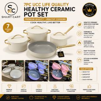 7PC UCC LIFE QUALITY HEALTHY CERAMIC POT SET  Size 16,24,28&28CM FRYPAN