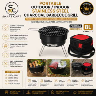 PORTABLE OUTDOOR/INDOOR STAINLESS STEEL CHARCOAL BARBECUE GRILL