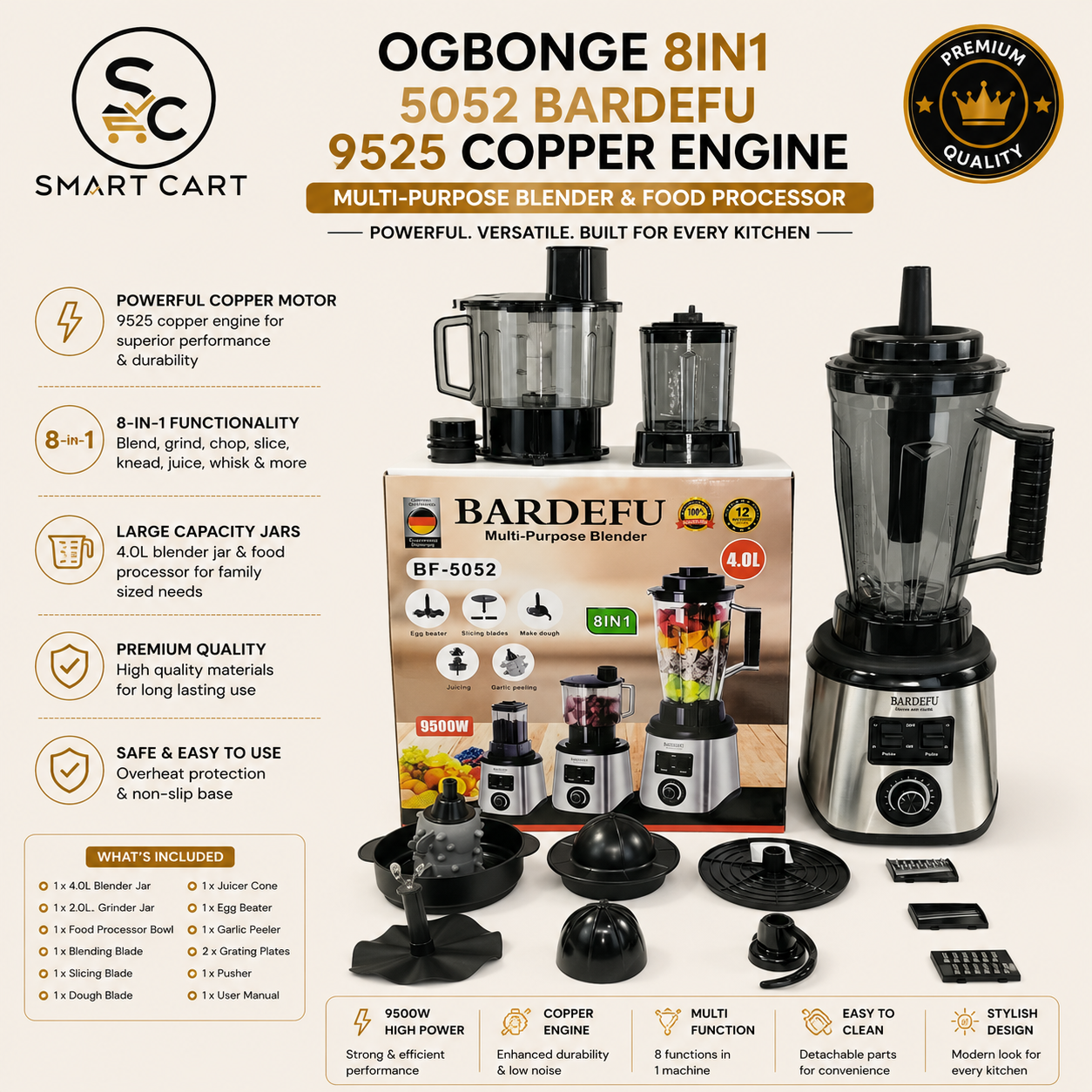 9500WATT MULTIFUNCTIONAL BARDEFU DOUBLE CUP BLENDER - COMES WITH 9525 ENGINE MOTOR(Strongest Blender Motor)