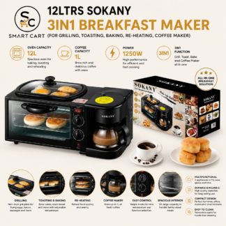 12LTRS SOKANY 3IN1 BREAKFAST MAKER(FOR GRILLING,TOASTING,BAKING,RE-HEATING,COFFEE MAKER