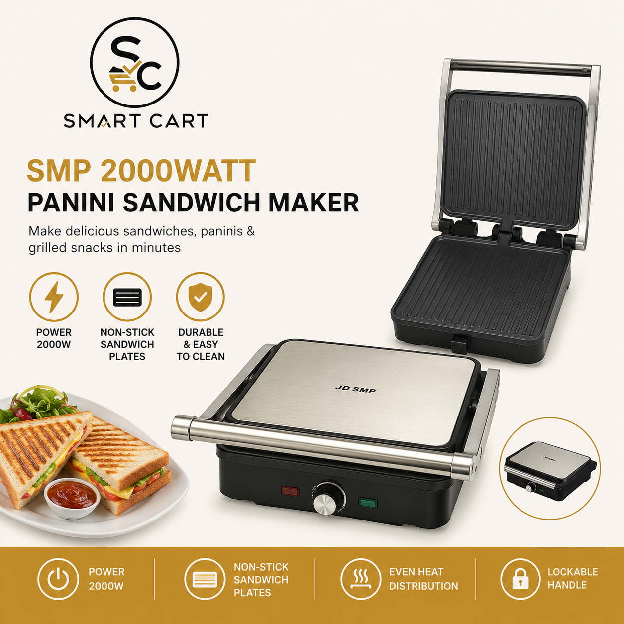 SMP 2000WATT PANINI SANDWICH MAKER