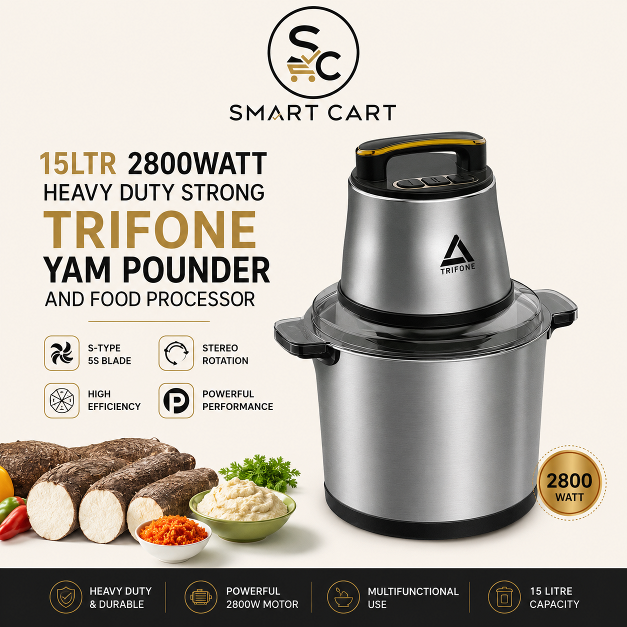 15LTR 2800WATT HEAVY DUTY STRONG TRIFONE YAM POUNDER