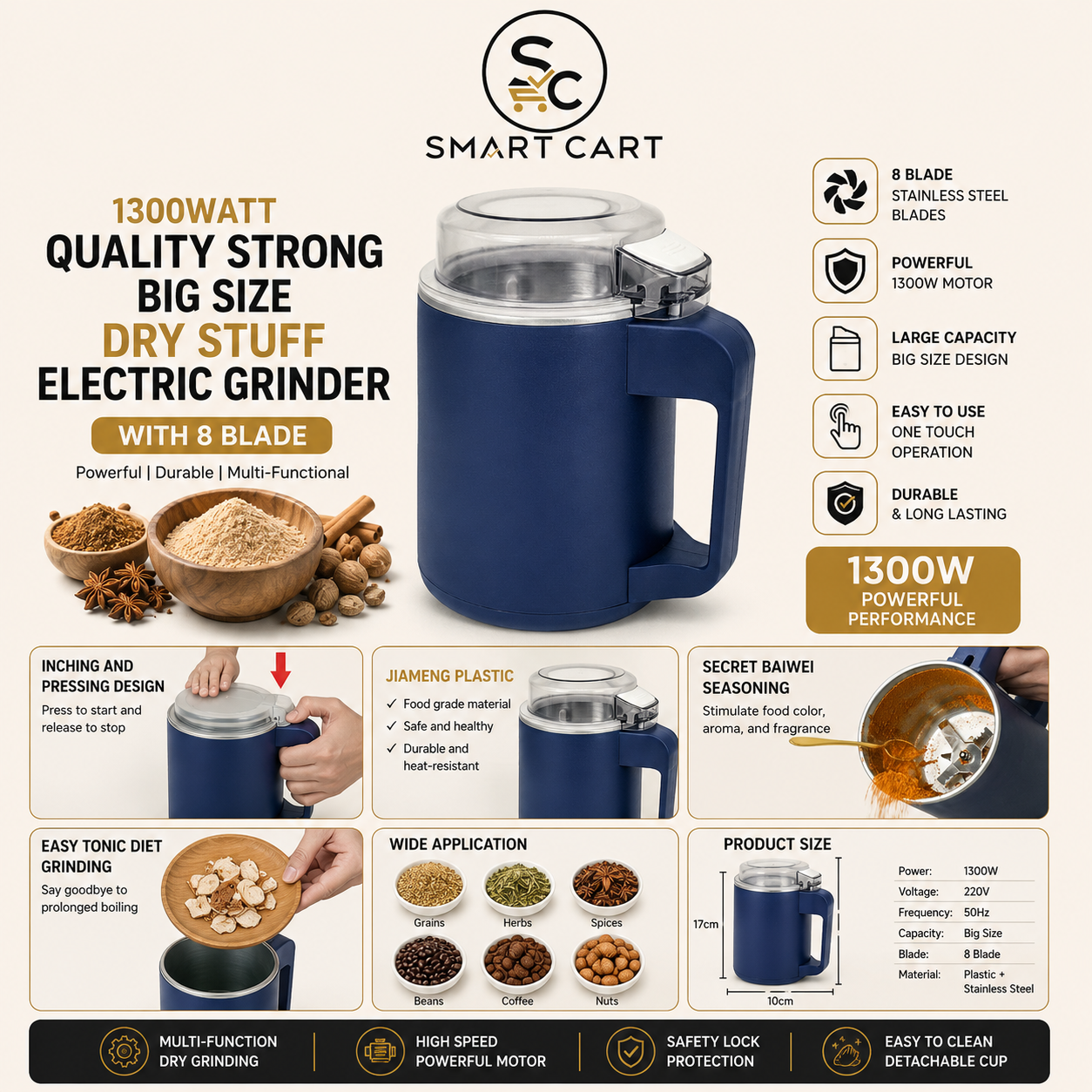 300WATT QUALITY STRONG BIG SIZE DRY STUFF ELECTRIC GRINDER WITH 8 BLADE