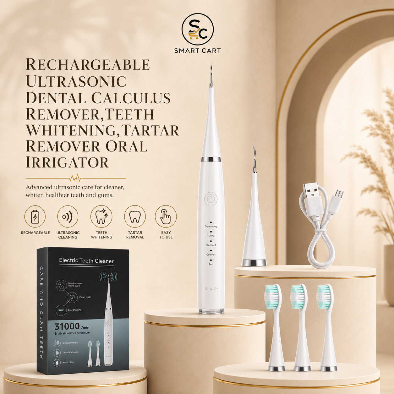 RECHARGEABLE ULTRASONIC DENTAL CALCULUS REMOVER,TEETH WHITENING,TARTAR REMOVER ORAL IRRIGATOR