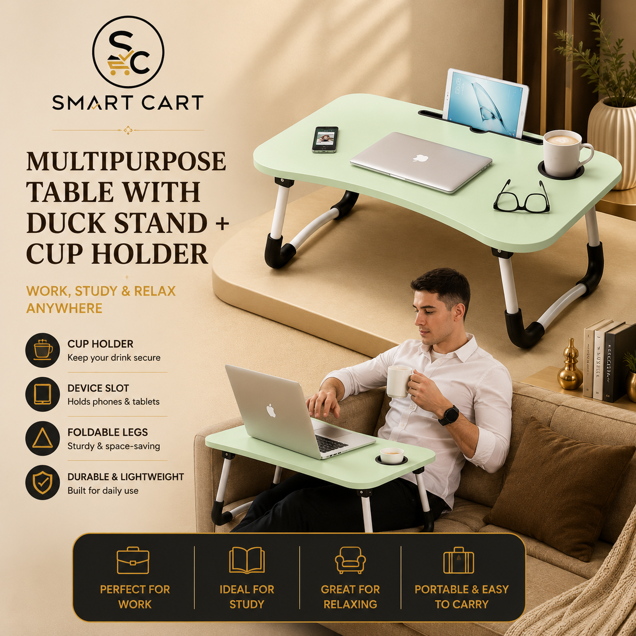 MULTIPURPOSE TABLE WITH DUCK STAND + CUP HOLDER