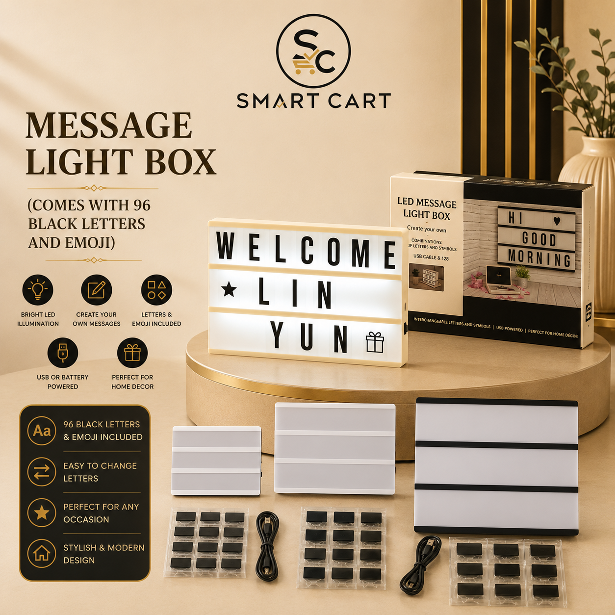 MESSAGE LIGHT BOX(COMES WITH 96 BLACK LETTERS AND EMOJI
