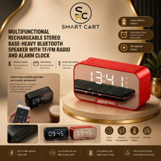 MULTIFUNCTIONAL RECHARGEABLE STEREO BASE-HEAVY BLUETOOTH SPEAKER WITH TF/FM RADIO AND ALARM CLOCK