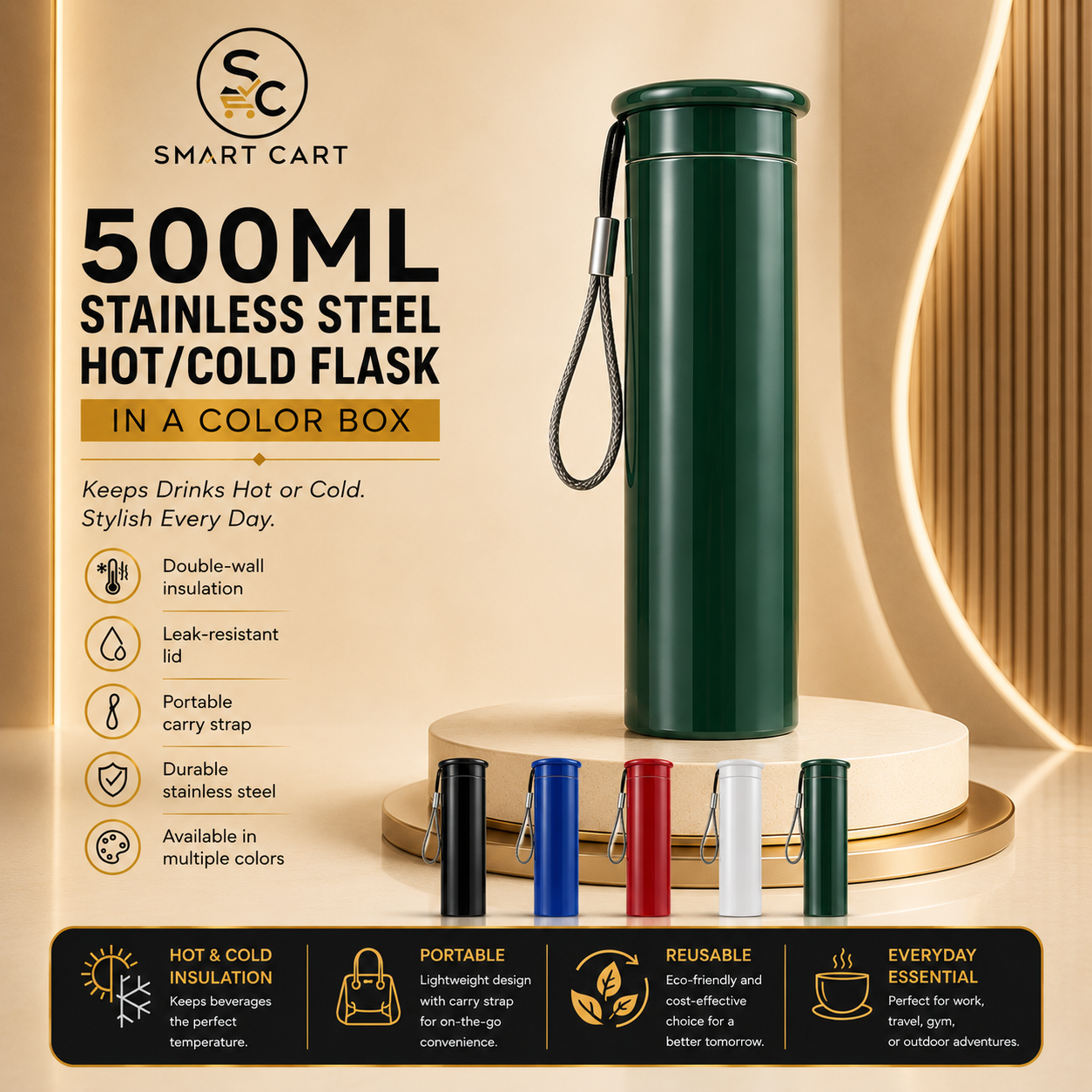 500ML STAINLESS STEEL HOT/COLD FLASK IN A COLOR BOX