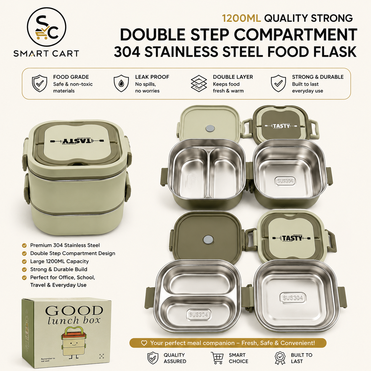 DOUBLE STEP COMPARTMENT 304 STAINLESS STEEL FOOD FLASK