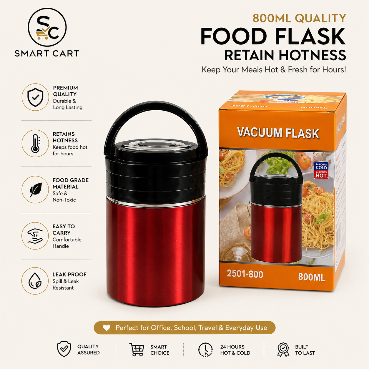 800ML QUALITY FOOD FLASK RETAIN HOTNESS