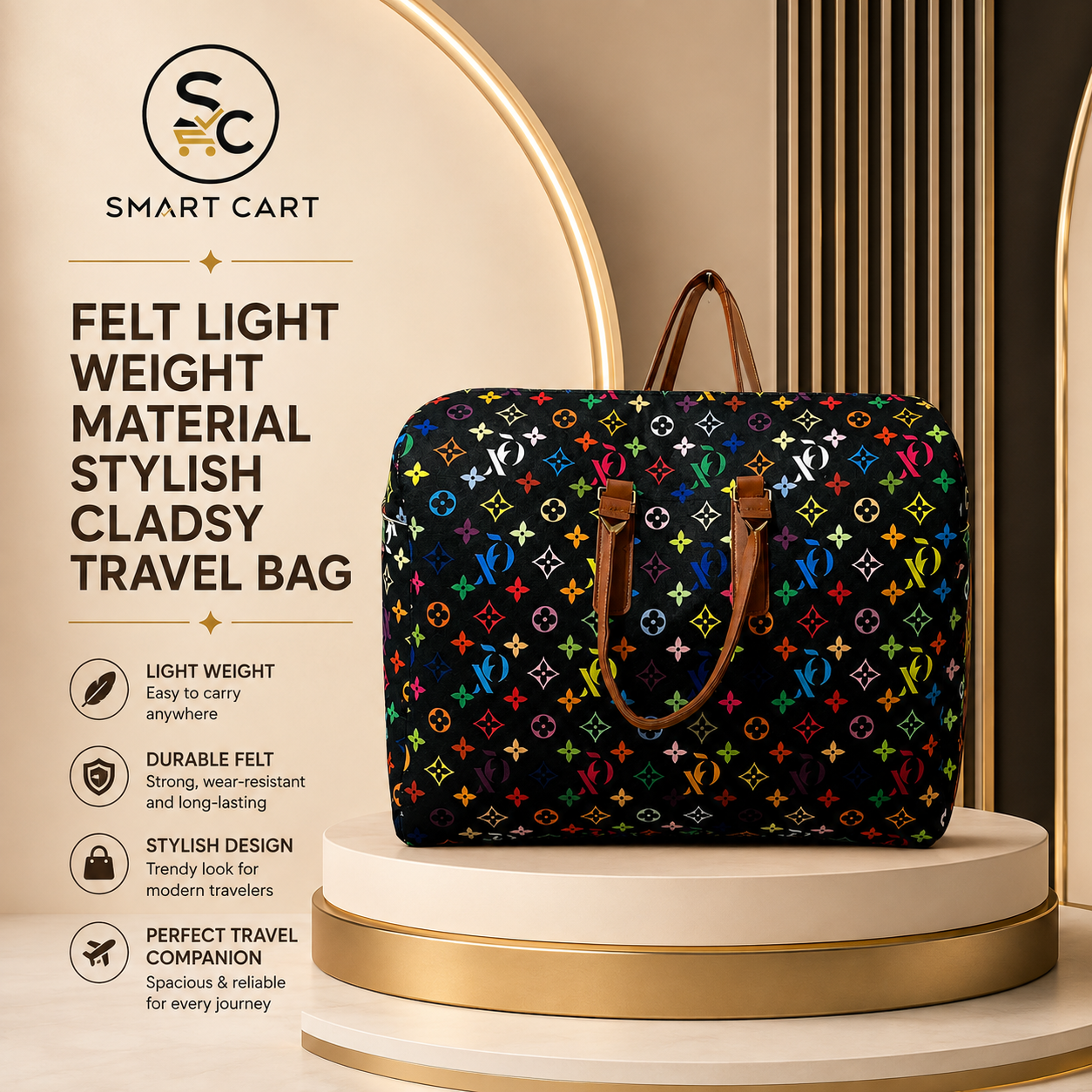 FELT LIGHT WEIGHT MATERIAL STYLISH CLADSY TRAVEL BAG