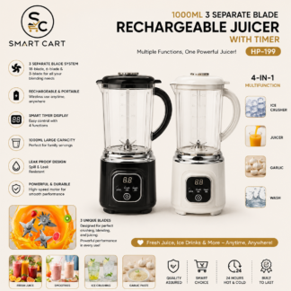 1000ML 3 SEPARATE BLADE RECHARGEABLE JUICER WITH TIMER(Ice crusher,Juicer,Garlic,Wash)HP-199