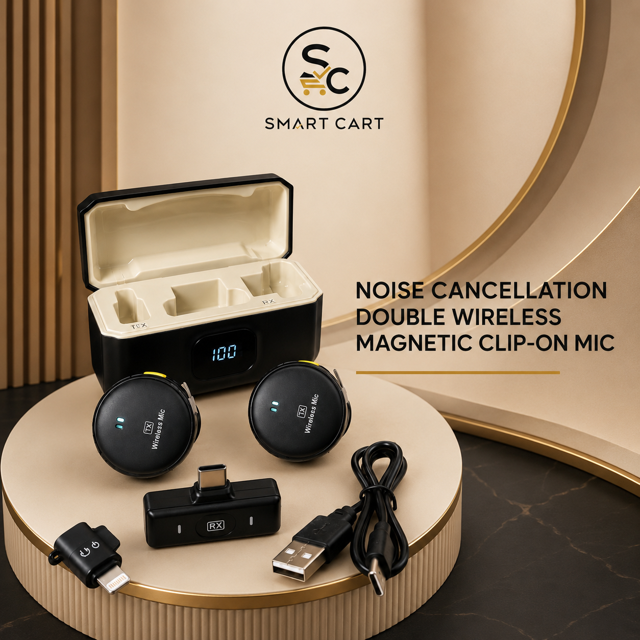 NOISE CANCELLATION DOUBLE WIRELESS MAGNETIC CLIP ON MIC