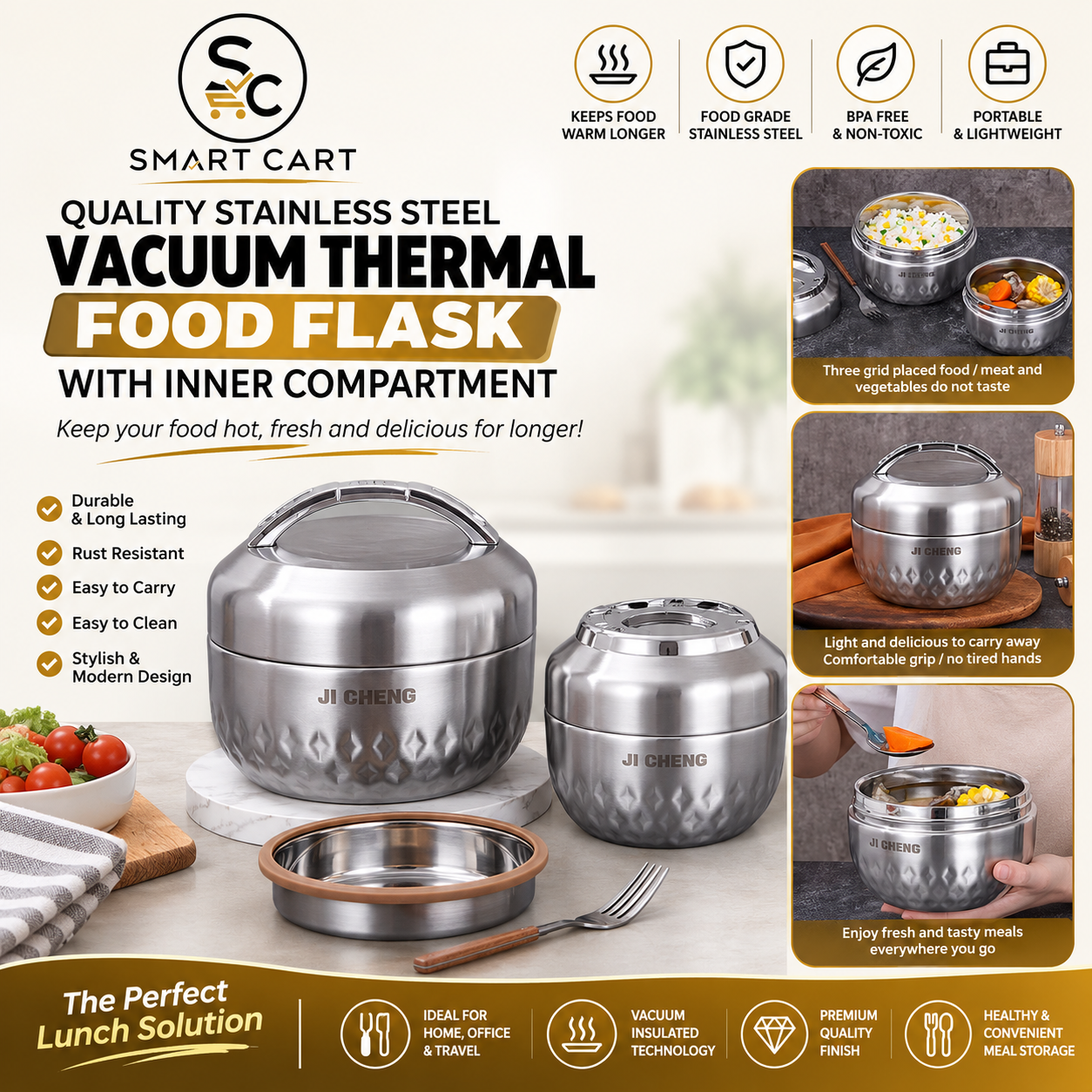 HANDHELD JU CHENG STAINLESS FOOD FLASK WITH INNER PLATE