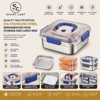 QUALITY MULTIPURPOSE 316 STAINLESS STEEL REFRIGERATOR FOOD STORAGE AND LUNCH BOX