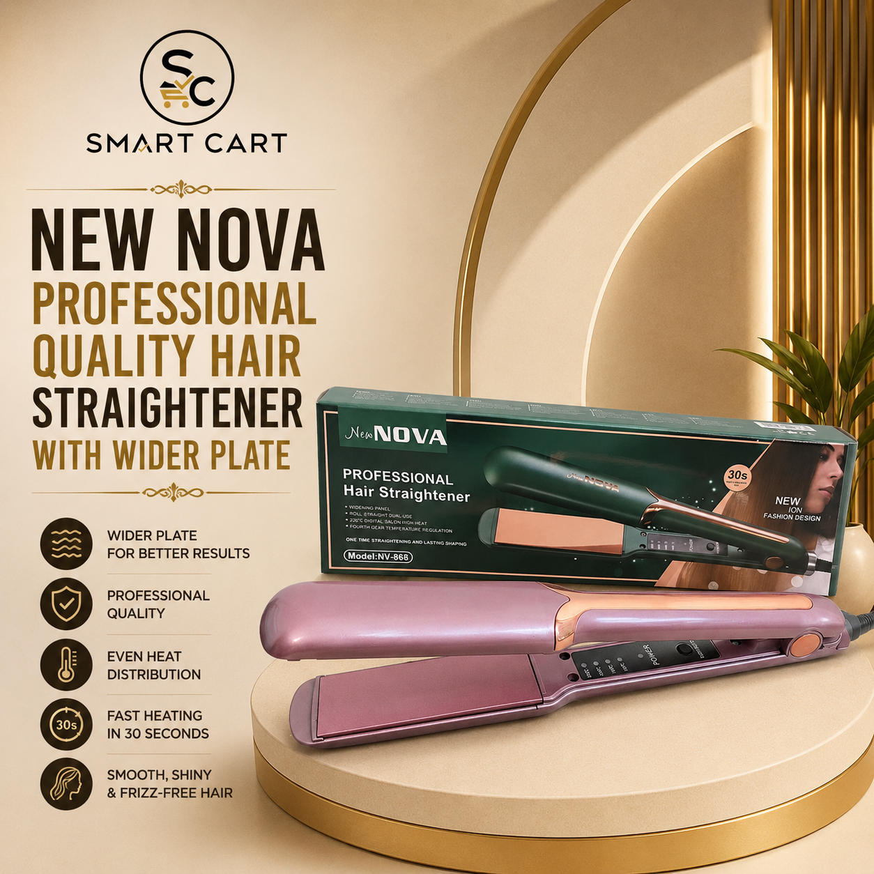 NEW NOVA PROFESSIONAL QUALITY HAIR STRAIGHTENER WITH WIDER PLATE