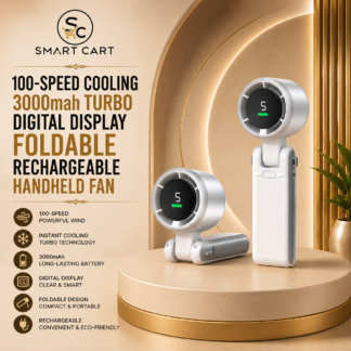 100-SPEED COOLING 3000mah TURBO DIGITAL DISPLAY FOLDABLE RECHARGEABLE HANDHELD FAN