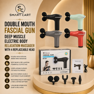 DOUBLE MOUTH FASCIAL GUN DEEP MUSCLE ELECTRIC BODY RELAXATION MASSAGER WITH 4 REPLACEABLE HEAD
