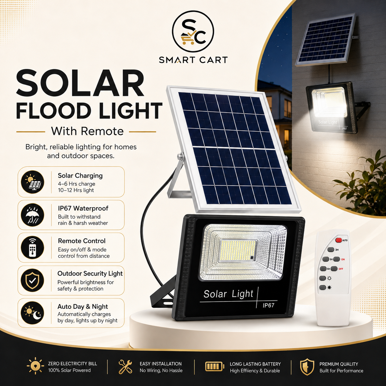SOLAR FLOOD LIGHT WITH REMOTE