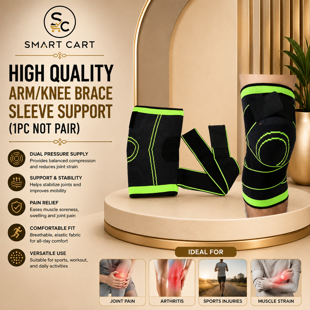 HIGH QUALITY ARM/KNEE BRACE SLEEVE SUPPORT(1PC NOT PAIR)