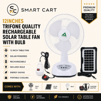 12 INCHES TRIFONE QUALITY RECHARGEABLE SOLAR TABLE FAN WITH BULB