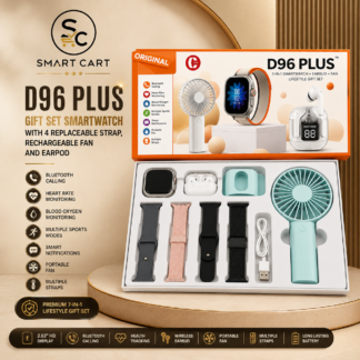 D96 PLUS GIFT SET SMARTWATCH WITH 4 REPLACEABLE STRAP,RECHARGEABLE FAN AND EARPOD