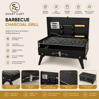 BARBECUE INDOOR AND OUTDOOR CHARCOAL GRILL WITH 2 TONG