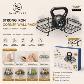 STRONG IRON CORNER TOILET/BATHROOM/KITCHEN WALL RACK.....2 HOOK