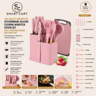 19PC QUALITY MEDIUM SIZE KITCHENWARE SILICON COOKING NONSTICK SPOON SET WITH CHOPPING BOARD AND KNIFE SET