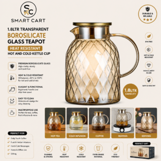 1.8LTR TRANSPARENT BOROSILICATE GLASS TEAPOT,HEAT RESISTANT HOT AND COLD KETTLE CUP
